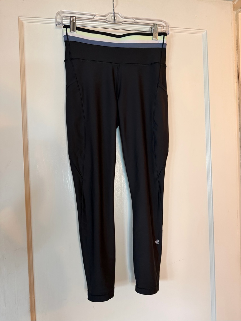 Athleta Interval Stash 7/8 Stripe Tight with Pastel Waistband Workout Yoga lift